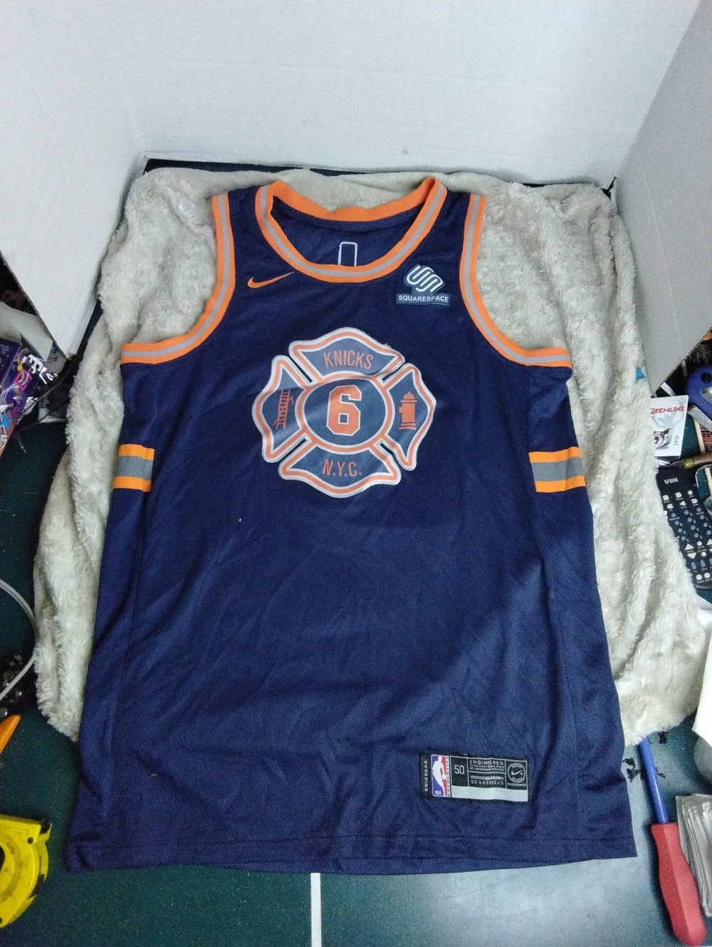 2017 NIKE Authentic NBA Porzingis NY Knicks FDNY Edition Jersey. Size 50/ XL.